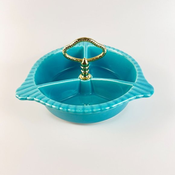 Vintage Retro California Pottery USA Relish Dish L65 Blue Turquoise Trinket - Picture 1 of 7